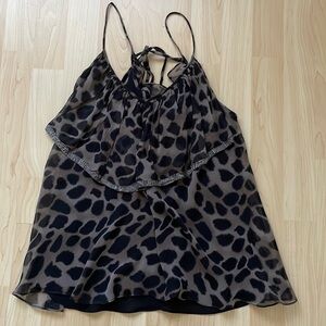 Rebecca Taylor silk ruffle leopard tank top, size US 4